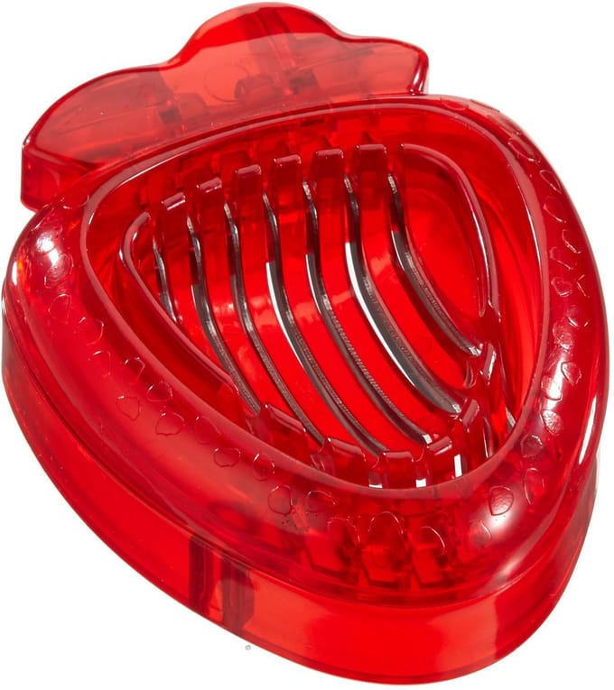 Kunststof/RVS Aardbeiensnijder, Rood/Zilver, 9 x 7 x 3 cm