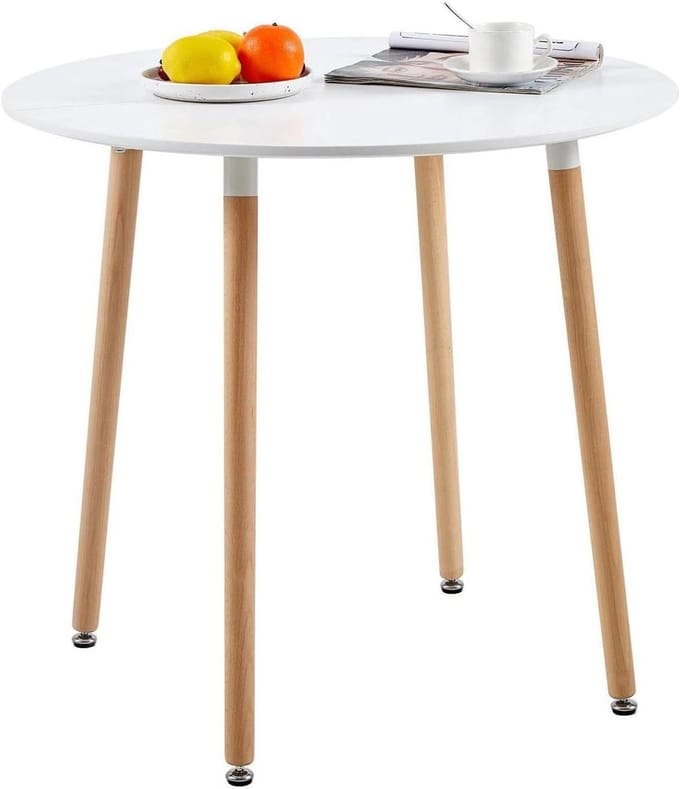 Eettafel Rond - Eettafel Keuken - Gezellig Tafelen - Stevig MDF blad - 80 cm Diameter - Wit