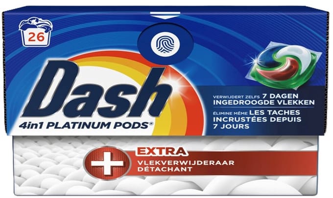 Dash 4in1 Platinum Pods +Extra Vlekkenverwijderaar Wasmiddel - 26 Pods