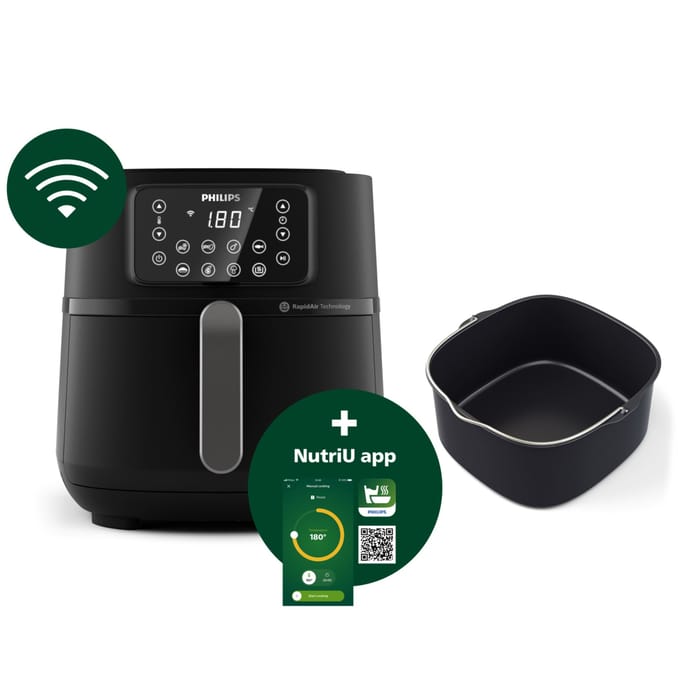 Philips Airfryer Connected 5000 Series - HD9285/93 - 7,2 liter (XXL) - Heteluchtfriteuse - RapidAir - Quickclean - Met bakvorm