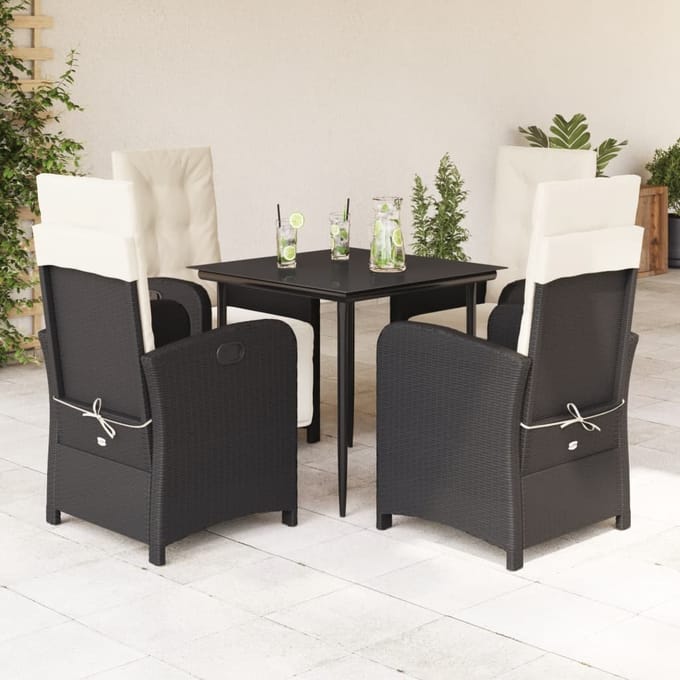 vidaXL - 5-delige - Tuinset - met - kussens - poly - rattan - zwart