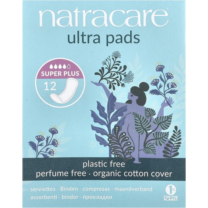 Natracare, serviette ultra, couverture en coton biologique, super plus, 12 paquets white