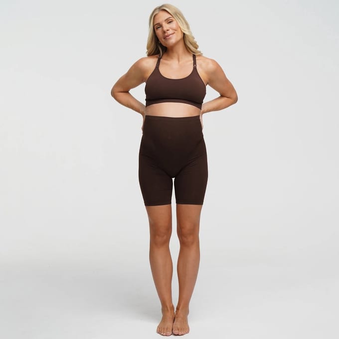 cfab - Naadloze zwangerschapsshorts met hoge taille - Bruin - 2XL