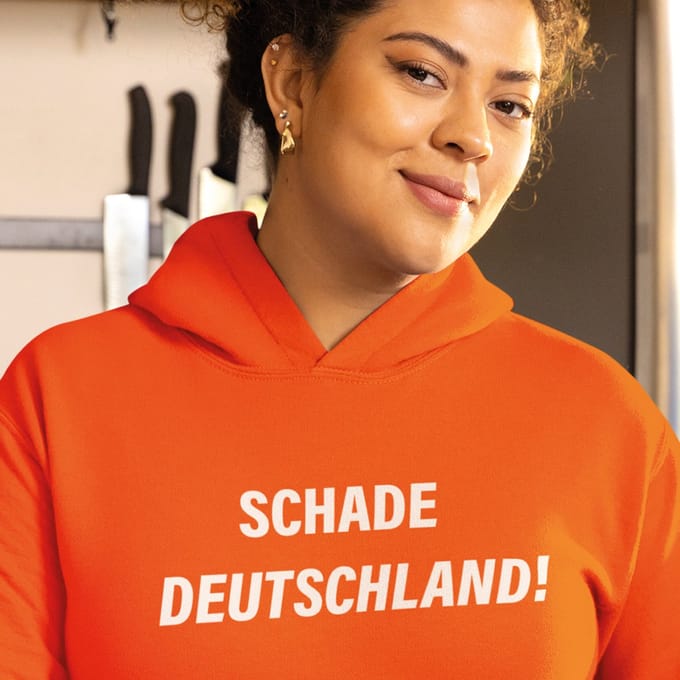 Oranje EK Hoodie Schade Deutschland! MAAT M