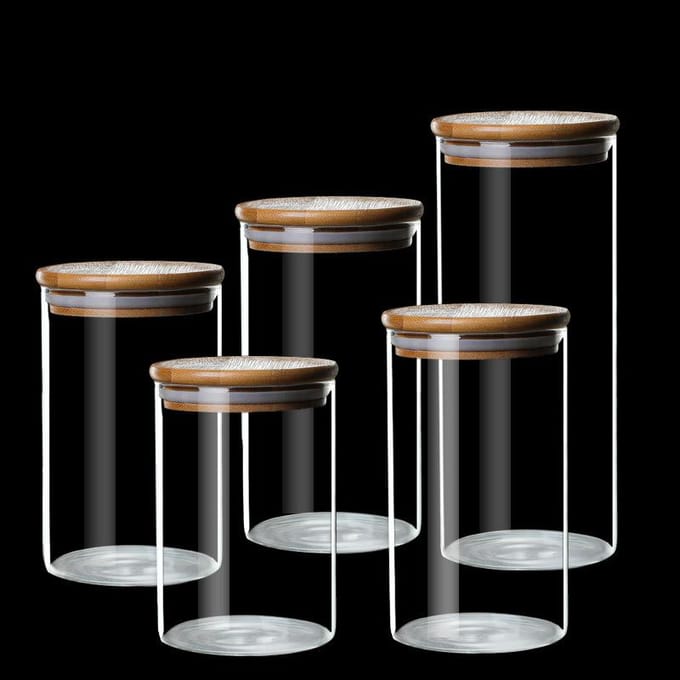 Snoep Kruiden Glas Bamboe Cover Container Glazen Potten 8.5*10CM black