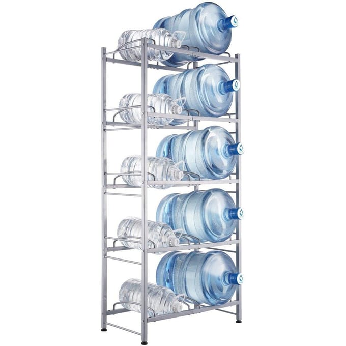 Support pour cruches d'eau à 5 niveaux Double rangée Porte-cruches d'eau 10 Bouteilles Gris Argenté