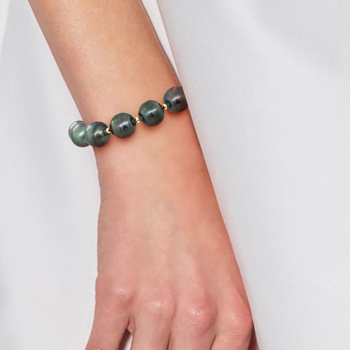 Armband Tahitian Parels Ringed 10-11 mm ferrules en geel goud Sluiting Luxury