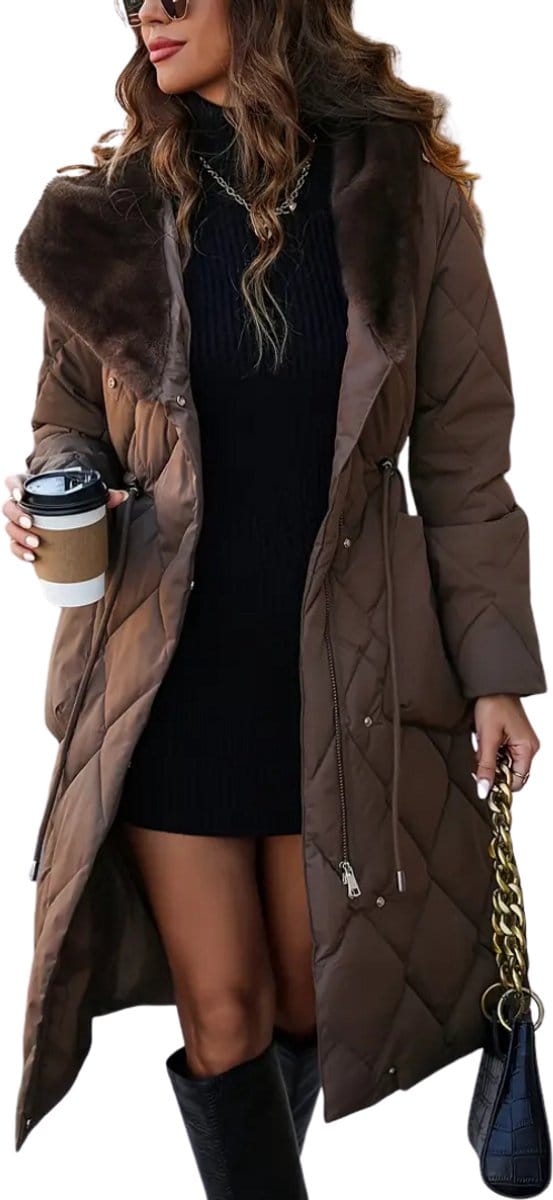 Winterjas Dames - Parka - Winter - Jas - Volwassen - Stijlvol - Koffie - L