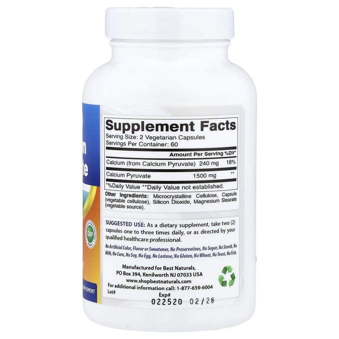 Best Naturals, Calcium Pyruvaat, 750 mg, 120 Veggie Capsules
