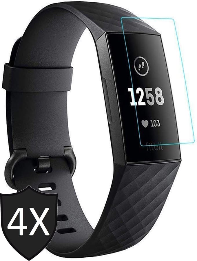 Screenprotector geschikt voor Fitbit Charge 4 - Glas PET Folie Screen Protector - 4 Stuks