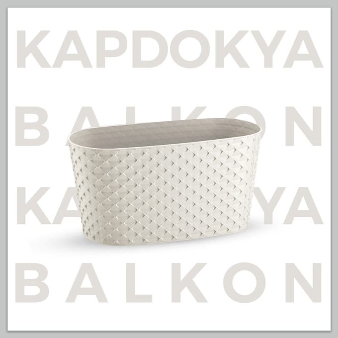 1+1 ovale bloempot beige sierpot met wateropvang 30cm bloembak