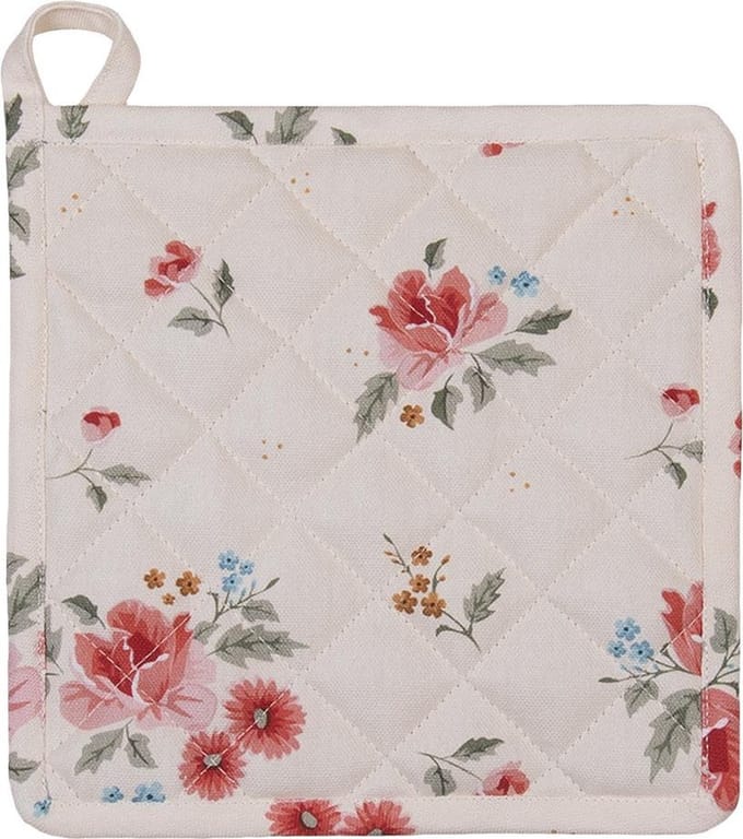 Clayre & Eef Pannenlap 20x20 cm Beige Katoen Rozen