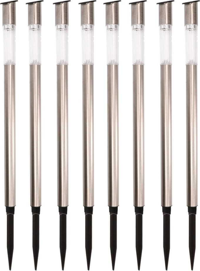 8x lumineo solar prikspot/tuinspot - rvs - h57 cm - zonne-energie
