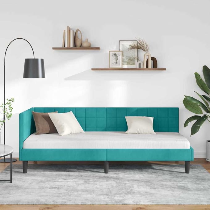 vidaXL - Hoek - Bed - Frame - Turquoise - 80 - x - 200 - cm - Fluweel