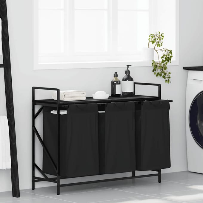 vidaXL - Wasmand - 3 - vakken - met - plank - zwart - eikenkleurig