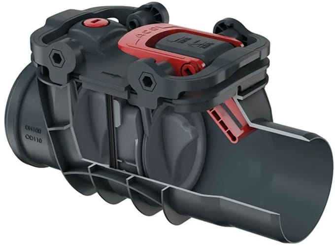 ACO Dubbele terugslagklep Triplex DN/OD110 Type2 met twee kleppen en noodafsluiter voor blootliggende leiding, 2110.20.00