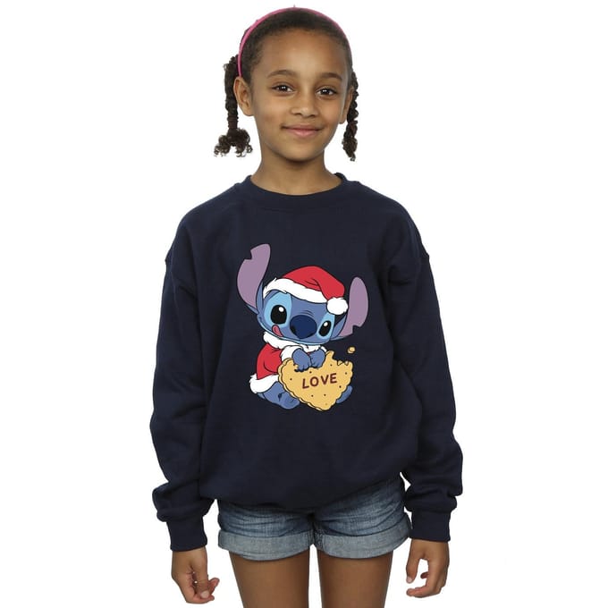 Disney Meisjes Lilo And Stitch Kerstmis Love Biscuit Sweatshirt (Marineblauw)