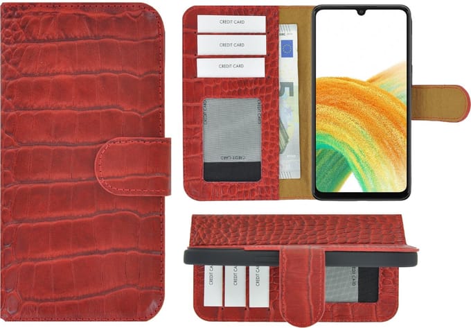 MoDo hoesje Geschikt voor Samsung Galaxy A34 - Echt Leer Book Case - Croco Rood