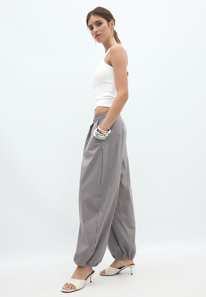 Stradivarius Balloon broek met ruitjesmotief  Bruin M