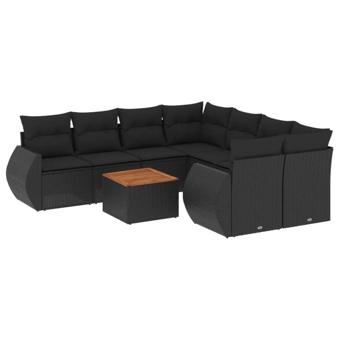 vidaXL - 9-delige - Loungeset - met - kussens - poly - rattan - zwart