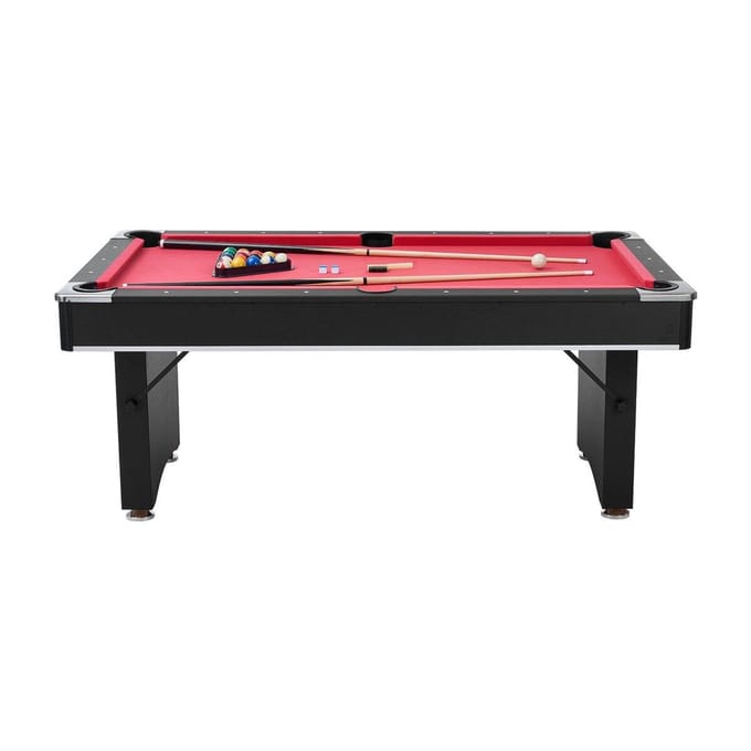 Table de billard, Tables de billard portables de 183 cm, Pieds réglables, Table de jeu stable, Ensemble de divertissement comprenant boule, queue, triangle, craie et brosse, Noir
