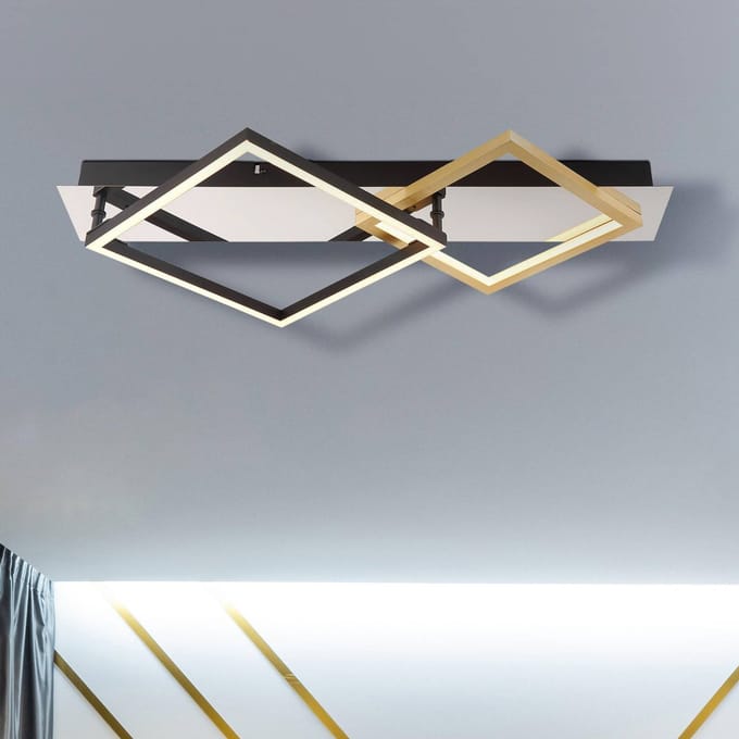 Globo Lesina plafondlamp, 2-lamps, goud/zwart, aluminium