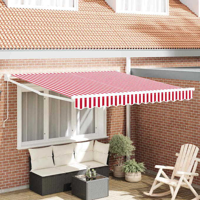 vidaXL - Uitschuifbare - luifel - Rood - en - Wit - 300 - x - 250 - cm