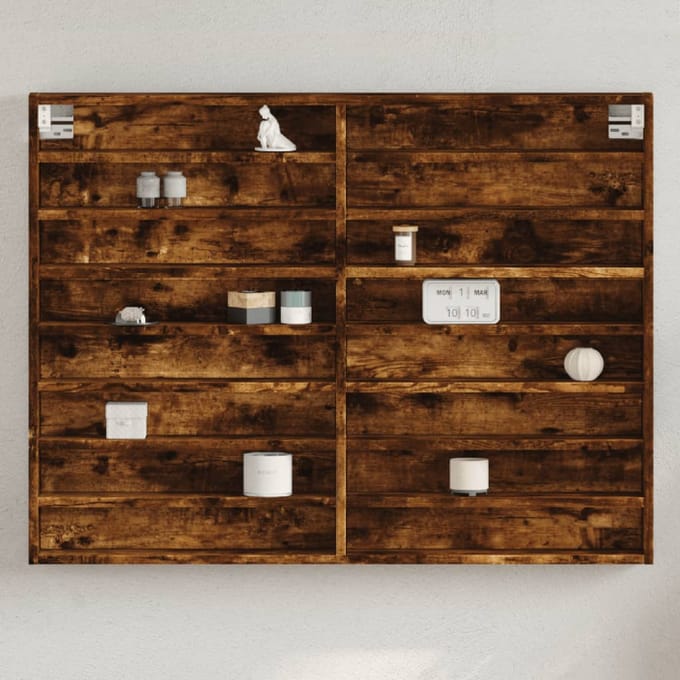 vidaXL - Vitrinekast - 100x8,5x75 - cm - bewerkt - hout - gerookt - eikenkleurig