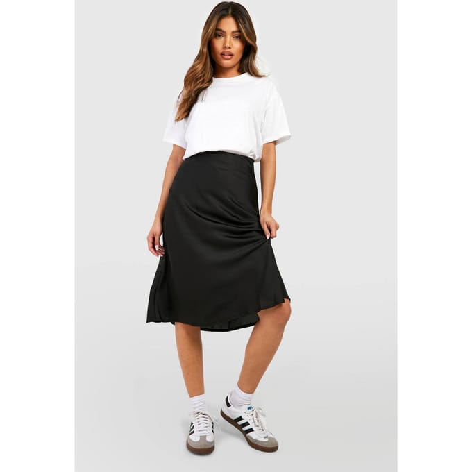 boohoo Dames Satijn Bias Midi Slip Rok | Zwart | Maat: 44