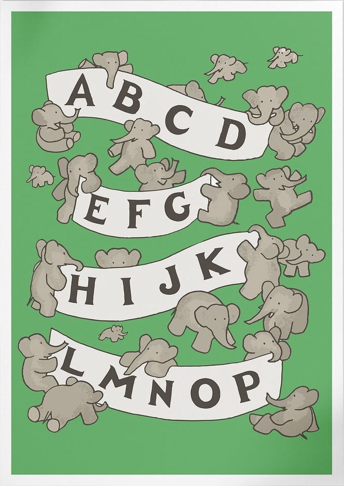 ABC De Babar I (Green) (Babar de Olifant) | Poster | B2: 50 x 70 cm