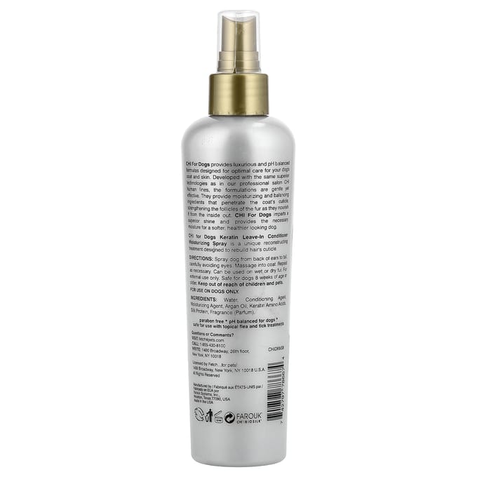 CHI voor Honden, Keratine Leave-In Conditioner Hydraterende Spray, voor Honden, 8 fl oz (237 ml) white