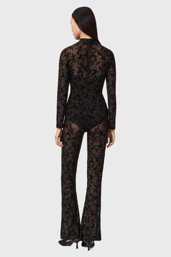 AllSaints Rylee Flock Catsuit Black Größe: 2 | Jumpsuits Outlet | Damen | Schwarz