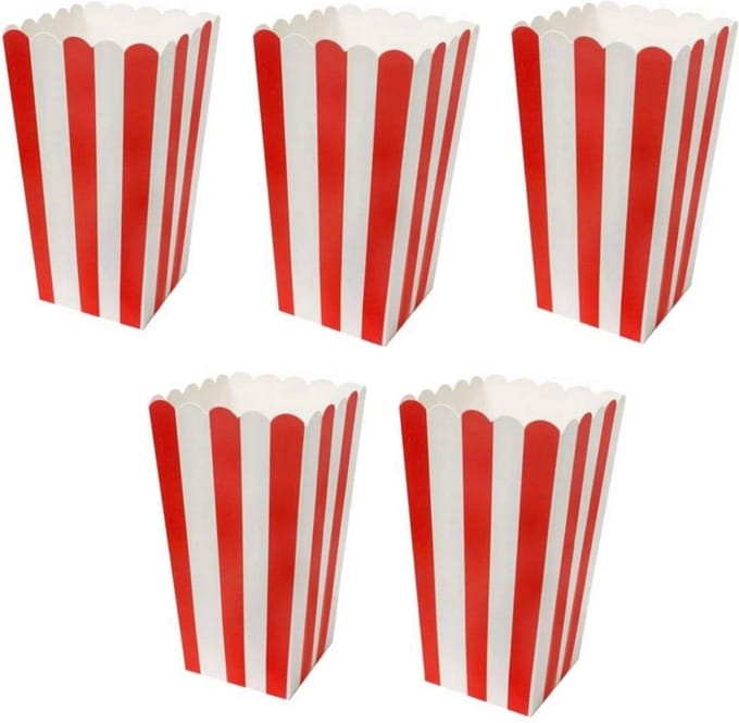 DW4Trading Popcorn Bakjes Rood Wit Gestreept - Karton - Amerikaans Feestje - 5 Stuks
