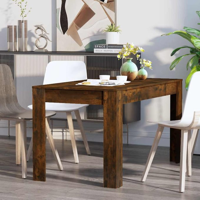 vidaXL - Eettafel - 140x74,5x76 - cm - bewerkt - hout - gerookt - eikenkleurig