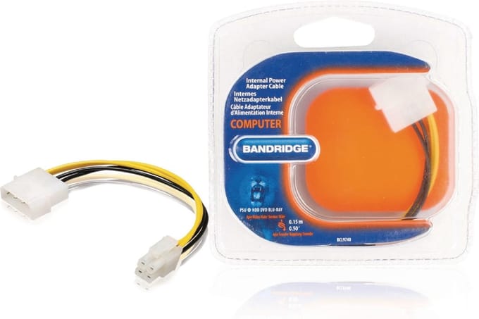 Bandridge ATX voedingsadapter P4 (m) - Molex 4-pins (m) - 0,15 meter