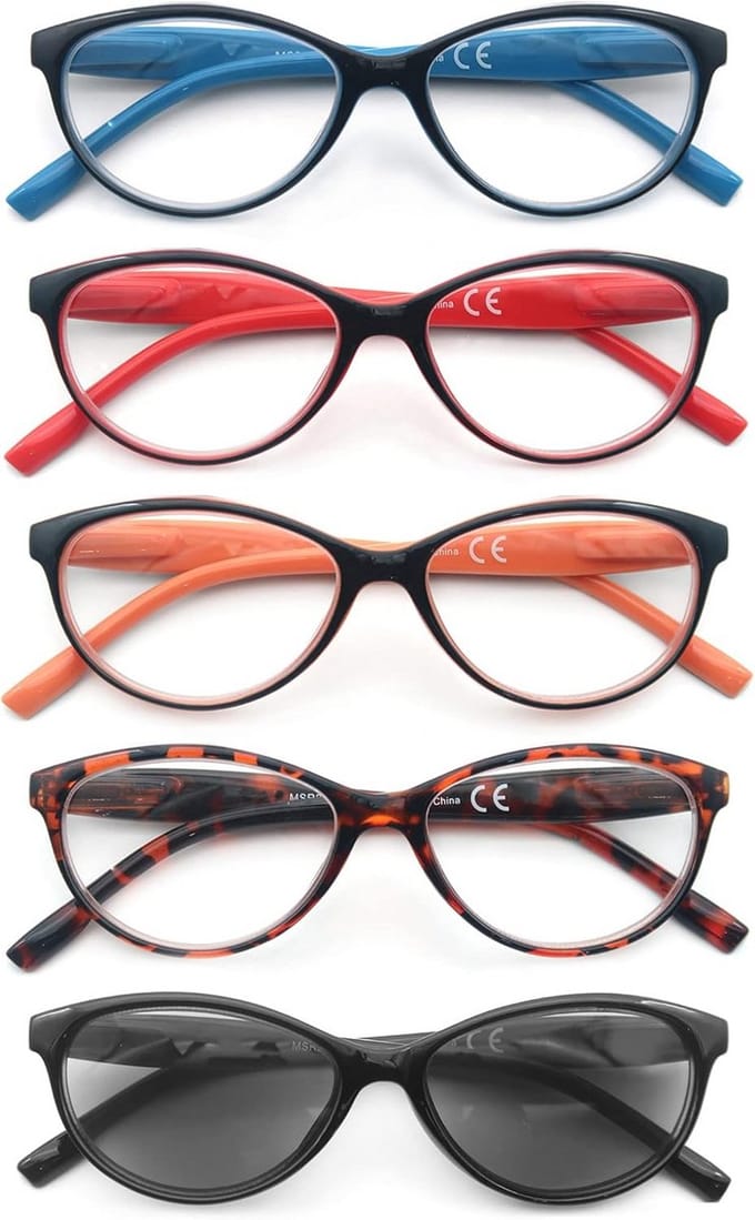Leesbril 2.5 voor Vrouwen en Mannen - 5-Pack Cateye met Comfortabele Scharnieren