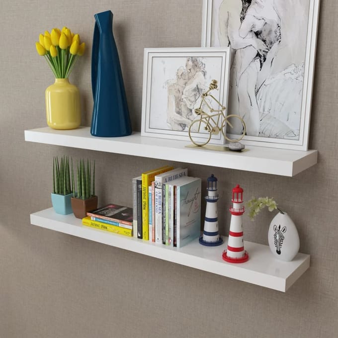 vidaXL - Wandplanken - MDF - zwevend - voor - boeken/dvd - wit - 2 - st