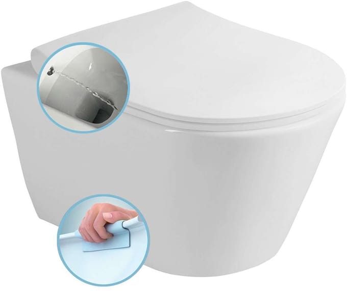 Sapho Avva - Hangend toilet met bidetdouche, Rimless, wit 100312
