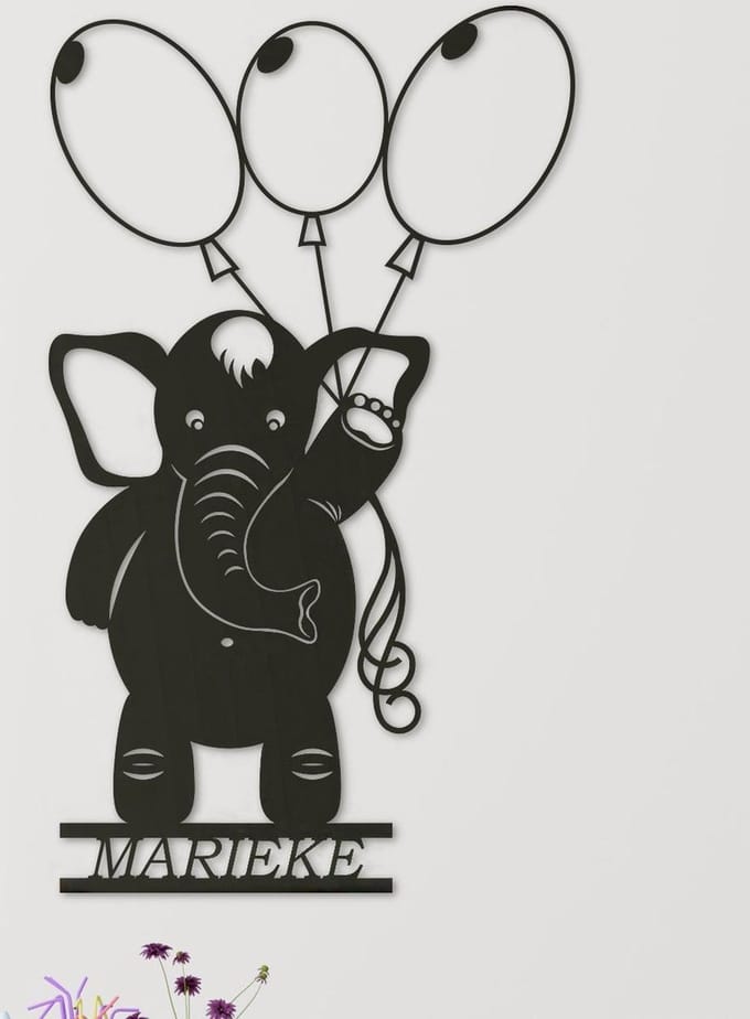 Wanddecoratie kinderen | Olifant met ballonnen - L (39x60cm)