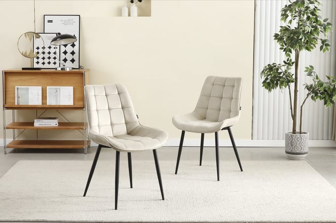 Colenis® - Quadra Eetkamerstoel - Set Van 2 - Beige - Fluweel - Industrieel