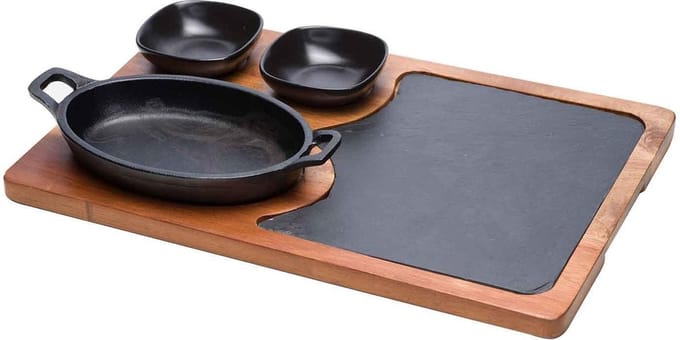 Cosy & Trendy Serveerplank Grillpan set 4-delig 38,5x25x1,5