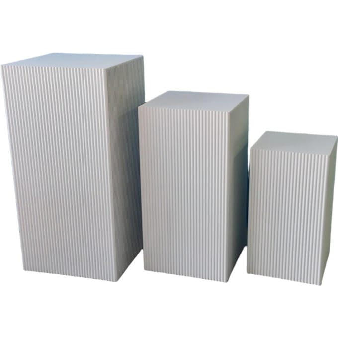 House Vitamin Set of 3 square white mdf side tables / display pedestals – 50, 65 & 80 cm