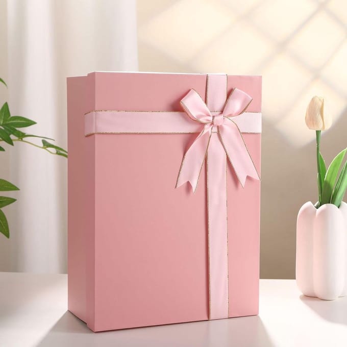 Herbruikbare geschenkdoos met strik - 225 x 16 x 85 cm - Roze