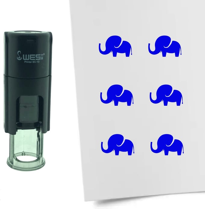 CombiCraft Stempel Olifant 10mm rond - blauwe inkt