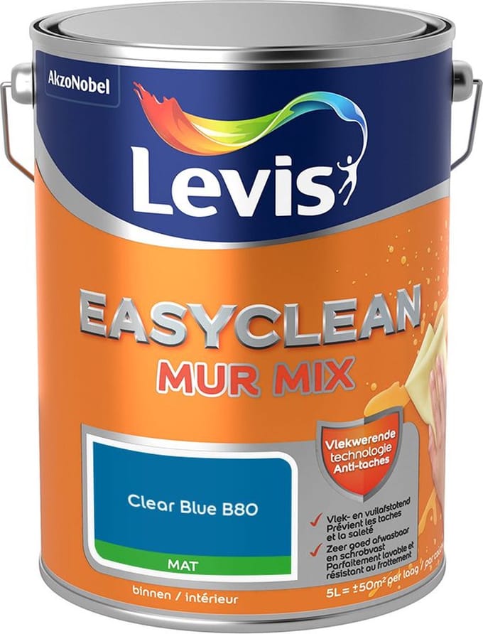Levis - Easyclean Mur Mat Mix - Clear Blue B80 - Mengverf - 5 L