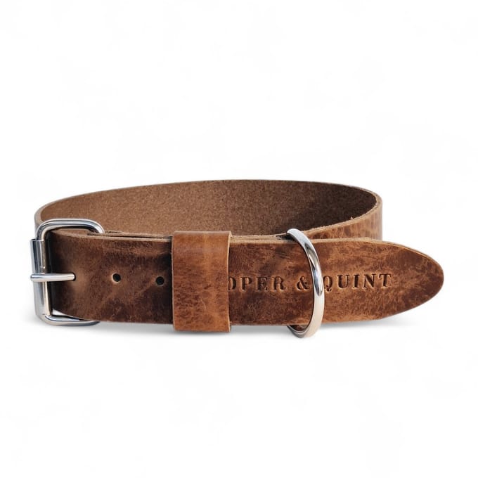 Cooper & Quint Bold Brede Leren Halsband - Stone - Medium - 4 cm - Zilver