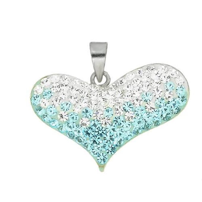 Blinx Jewels Zilveren Hanger Wit-Blauw Hartje Steentjes Strass