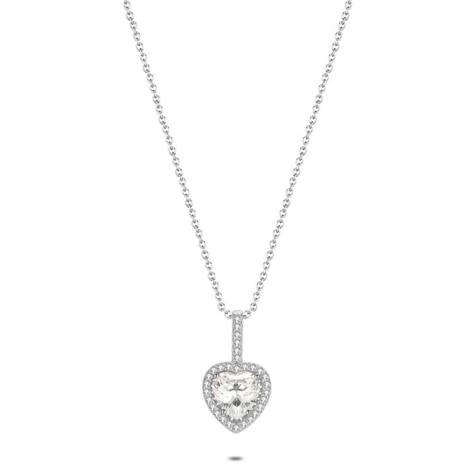 Twice As Nice Halsketting in zilver, hart vol steentjes 40cm+5cm