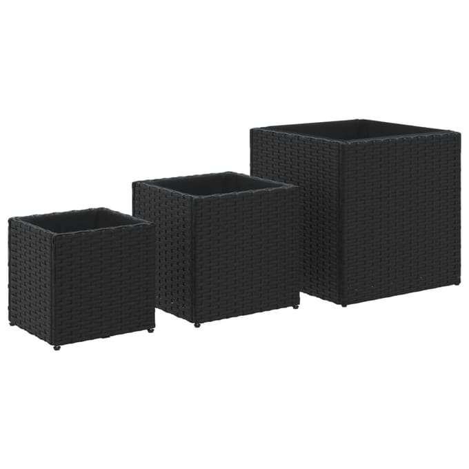 vidaXL - Plantenbakken - 3 - st - poly - rattan - zwart