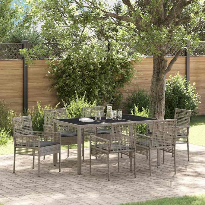 vidaXL - Tuin - Eettafel - Set - 7 - st - Grijs - poly - rattan